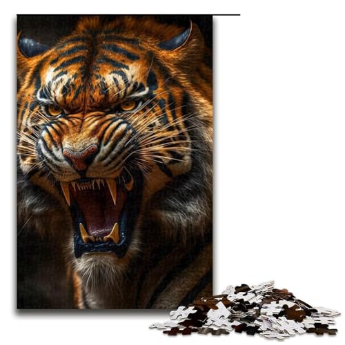Puzzle für Erwachsene mit 1000 Teilen, Wilde Säbelzahntiger, Denkspiel, Herausforderung für die Gehirnintelligenz, süchtig machendes Spielzeug, Größe 50 x 75 cm von LLONGKT
