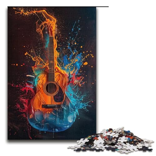 Puzzle für Erwachsene mit 1000 Teilen, buntes Gitarren-Denkspiel, einzigartiges Geburtstagsspiel (Größe 38 x 26 cm) von LLONGKT