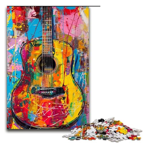 Puzzle für Erwachsene mit 1000 Teilen, buntes Gitarren-Denkspiel, einzigartiges Geburtstagsspiel (Größe 50 x 75 cm) von LLONGKT
