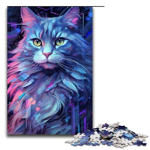 Puzzle für Erwachsene mit 1000 Teilen, buntes Katzenkunst-Quizspiel, Stressabbau, schwierige Herausforderung, Größe 50 x 75 cm von LLONGKT