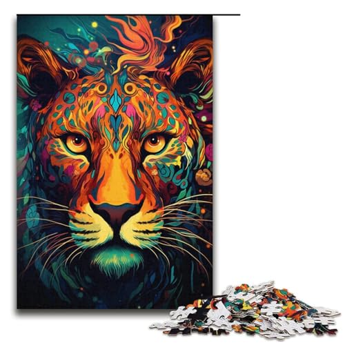 Puzzle für Erwachsene mit 1000 Teilen, buntes Leoparden-Spielzeug, Denkspiel, Herausforderung für die Gehirnintelligenz, süchtig machendes Spielzeug (Größe 38 x 26 cm) von LLONGKT