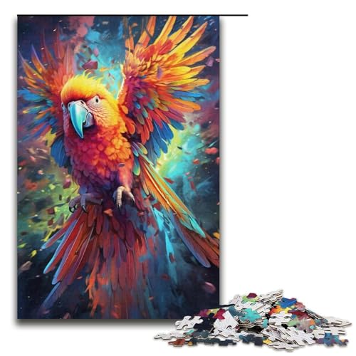 Puzzle für Erwachsene mit 1000 Teilen, farbenfroher Psychedelischer Papagei, lustige Spiele, einzigartiger Geburtstag (Größe 38 x 26 cm) von LLONGKT