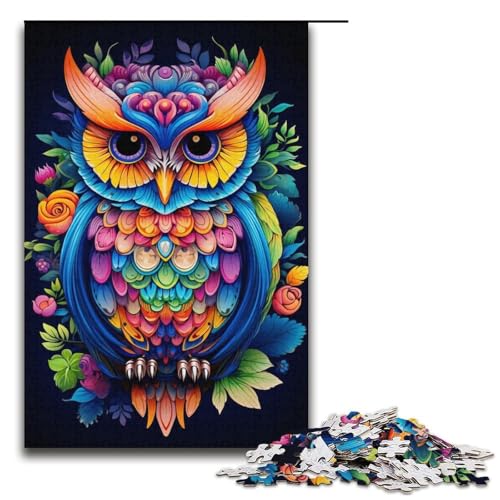Puzzle für Erwachsene mit 1000 Teilen, farbenfrohes Eulen-Kunst-Denkspiel, einzigartiges Geburtstagsspiel (Größe 38 x 26 cm) von LLONGKT