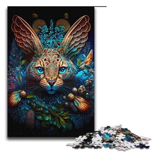Puzzle für Erwachsene mit 1000 Teilen, farbenfrohes Fantasy-Katzen-Denkspiel, einzigartiges Geburtstagsspiel (Größe 38 x 26 cm) von LLONGKT