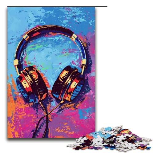 Puzzle für Erwachsene mit 1000 Teilen, farbenfrohes Kopfhörer-Gemälde, Denksportspiel, einzigartiges Geburtstagsspiel (Größe 50 x 75 cm) von LLONGKT