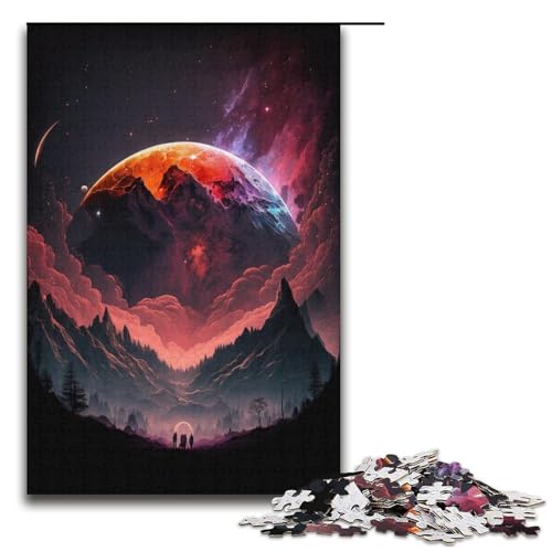 Puzzle für Erwachsene mit 1000 Teilen, farbenfrohes Planeten- und Berg-Puzzle-Kunstwerk, geeignet als Schreibtischdekoration (Größe 38 x 26 cm) von LLONGKT