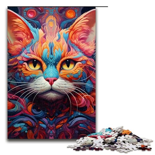 Puzzle für Erwachsene mit 1000 Teilen, psychedelische Katzenkunst, Quizspiel zum Stressabbau, schwierige Herausforderung, Größe 50 x 75 cm Puzzle für Erwachsene mit 1000 Teilen, psychedelische Katzenkunst, Quizspiel zum Stressabbau, schwierige Herausforderung, Größe 50 x 75 cm von LLONGKT