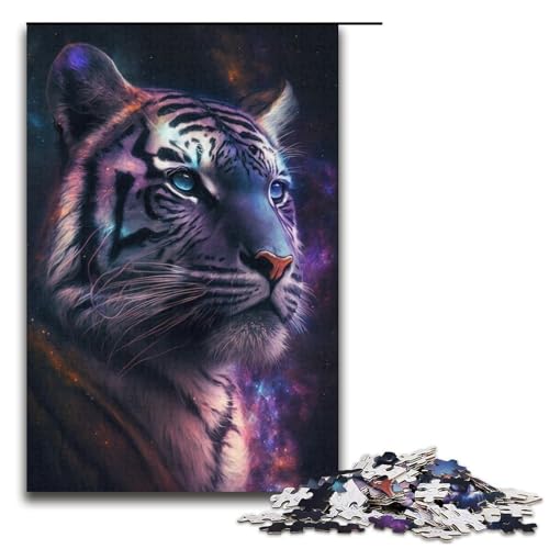 Puzzle für Erwachsene mit 1000 Teilen „Cosmic Animal Tiger“, pädagogische Herausforderung mit vollständig ineinander greifenden, zufällig geformten Teilen, Größe 38 x 26 cm von LLONGKT