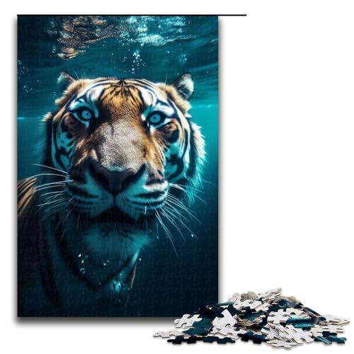 Puzzle für Erwachsene mit 1000 Teilen. Lustiges Unterwasser-Tiger-Puzzle. Denkspiel, anspruchsvoll, Aber unterhaltsam und humorvoll. Größe: 50 x 75 cm von LLONGKT