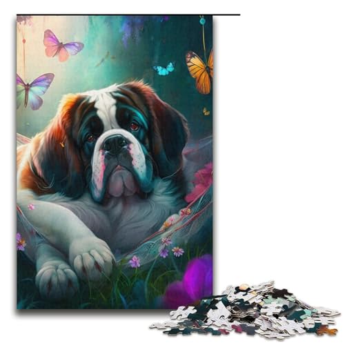 Puzzle für Erwachsene mit 1000 Teilen. Wunderschönes Bernhardiner-Puzzle. Denkspiel, anspruchsvoll, Aber unterhaltsam und humorvoll. Größe: 38 x 26 cm von LLONGKT