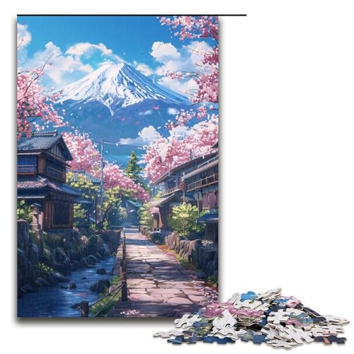 Puzzle für Erwachsene und Jugendliche, 1000 Teile, Berg Fuji und Kirschblüte, Puzzle für Erwachsene, Holzpuzzle, lustige Spiele (Größe 50 x 75 cm) von LLONGKT