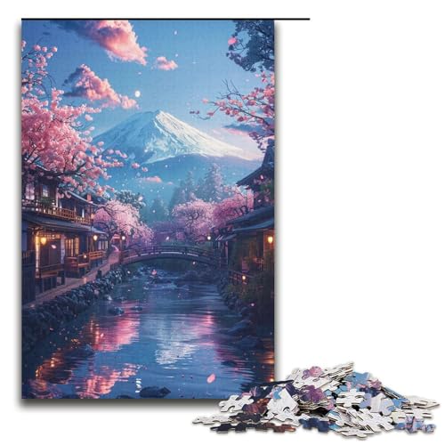Puzzle für Erwachsene und Jugendliche, 1000 Teile, Berg Fuji und Kirschblüte, Puzzle für Erwachsene, lustige Puzzlespiele aus Pappe (Größe 38 x 26 cm) von LLONGKT