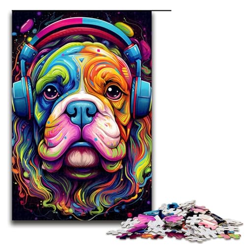 Puzzle mit 1000 Teilen, Kopfhörer-Bulldogge, Puzzle für Erwachsene, tolles Geschenk für Erwachsene (Größe 50 x 75 cm) von LLONGKT