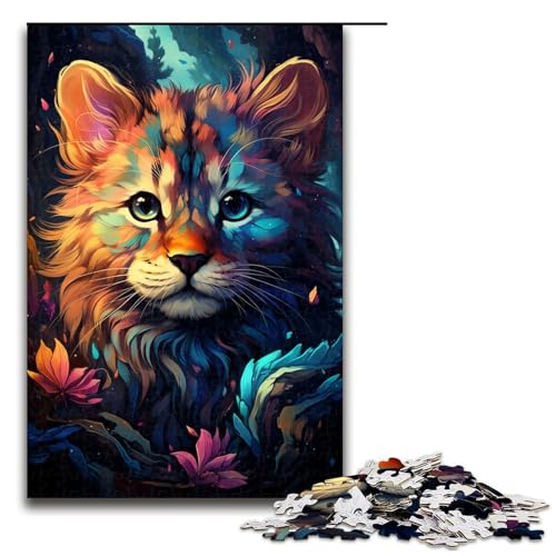 Puzzle mit 1000 Teilen, farbenfrohe Psychedelia süßer kosmischer Löwen, Puzzle für Erwachsene, Holzpuzzle, Denksportaufgabe für Erwachsene (Größe 50 x 75 cm) von LLONGKT