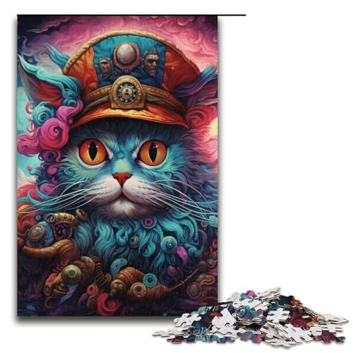 Puzzle mit 1000 Teilen für Erwachsene, „Katze mit Hut“, Denkspiel, herausfordernd, Aber lustig und humorvoll, Größe 38 x 26 cm Puzzle mit 1000 Teilen für Erwachsene, „Katze mit Hut“, Denkspiel, herausfordernd, Aber lustig und humorvoll, Größe 38 x 26 cm von LLONGKT