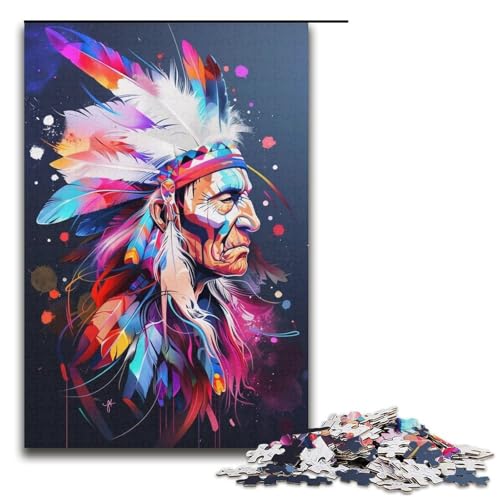 Puzzle mit 1000 Teilen für Erwachsene, Amerikas Indianer, Lernspiele, Geschenkideen für Teenager ab 14 Jahren (Größe 38 x 26 cm) von LLONGKT