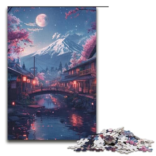 Puzzle mit 1000 Teilen für Erwachsene, Berg Fuji und Kirschblüten-Puzzle, Lernspiele, Geschenkideen für Teenager ab 14 Jahren (Größe 38 x 26 cm) von LLONGKT