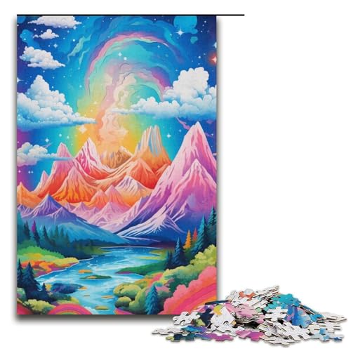 Puzzle mit 1000 Teilen für Erwachsene, Berg mit bunten Sternen, Denksportspiel, herausfordernd, Aber unterhaltsam und humorvoll, Größe 38 x 26 cm von LLONGKT