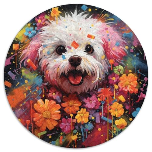Puzzle mit 1000 Teilen für Erwachsene, Bichon Frisé, runde Papppuzzles, anspruchsvolles Denkspiel für Teenager, perfekt als Heimdekoration oder Geschenk (67,5 x 67,5 cm) von LLONGKT