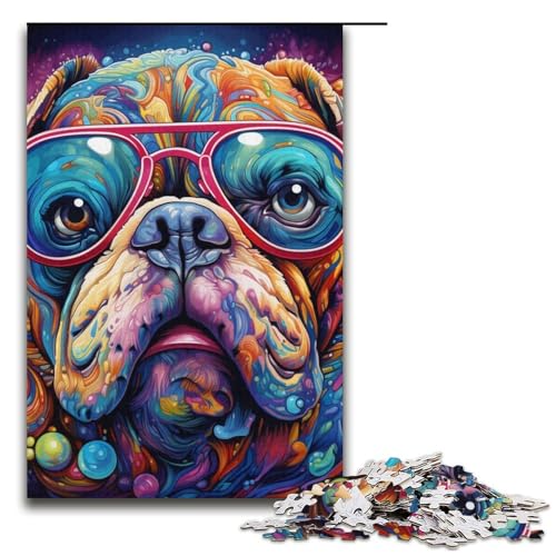 Puzzle mit 1000 Teilen für Erwachsene, Bulldogge mit Brille, anspruchsvolles Spiel, jedes Teil ist einzigartig – anspruchsvolles, unterhaltsames Spiel für die ganze Familie, Größe 38 x 26 cm Puzzle mit 1000 Teilen für Erwachsene, Bulldogge mit Brille, anspruchsvolles Spiel, jedes Teil ist einzigartig – anspruchsvolles, unterhaltsames Spiel für die ganze Familie, Größe 38 x 26 cm von LLONGKT