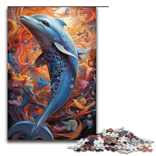 Puzzle mit 1000 Teilen für Erwachsene, Bunte Delfine, Lernspiele, Geschenkideen für Teenager ab 14 Jahren (Größe 38 x 26 cm) von LLONGKT