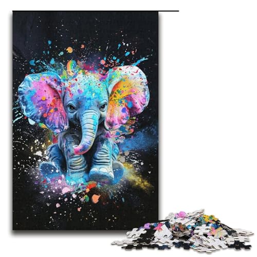 Puzzle mit 1000 Teilen für Erwachsene, Bunte Elefantenbabys, Lernspiele, Geschenkideen für Teenager ab 14 Jahren (Größe 38 x 26 cm) von LLONGKT