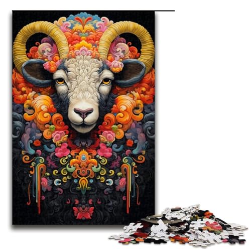 Puzzle mit 1000 Teilen für Erwachsene, Bunte Ziegen, Lernspiele, Geschenkideen für Teenager ab 14 Jahren (Größe 50 x 75 cm) von LLONGKT