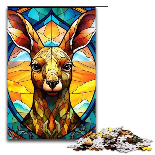 Puzzle mit 1000 Teilen für Erwachsene, Buntglas-Känguru-Denkspiel, Stressabbau, Urlaub zu Hause, Zeit totschlagen, Größe 50 x 75 cm von LLONGKT
