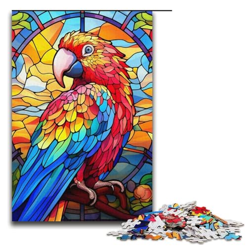 Puzzle mit 1000 Teilen für Erwachsene, Buntglas-Papagei, Denkspiel, Stressabbau, Urlaub zu Hause, Zeit totschlagen, Größe 38 x 26 cm von LLONGKT