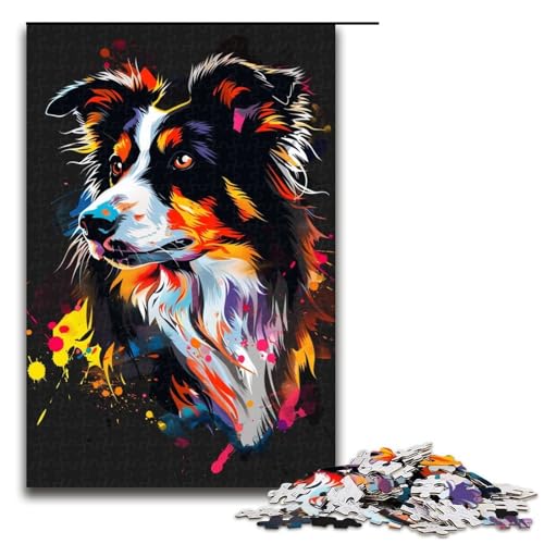 Puzzle mit 1000 Teilen für Erwachsene, Collie-Hunde-Kunst-Quizspiel, anspruchsvoll zu vervollständigen, Aber unterhaltsam und humorvoll, Größe 50 x 75 cm von LLONGKT