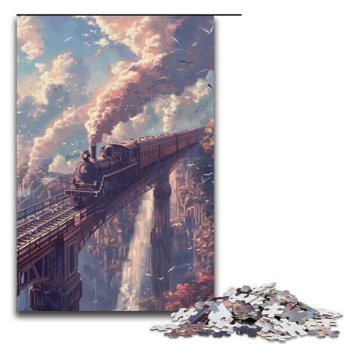Puzzle mit 1000 Teilen für Erwachsene, Dampfzug auf der Brücke, Lernspiele, Geschenkideen für Teenager ab 14 Jahren (Größe 38 x 26 cm) von LLONGKT
