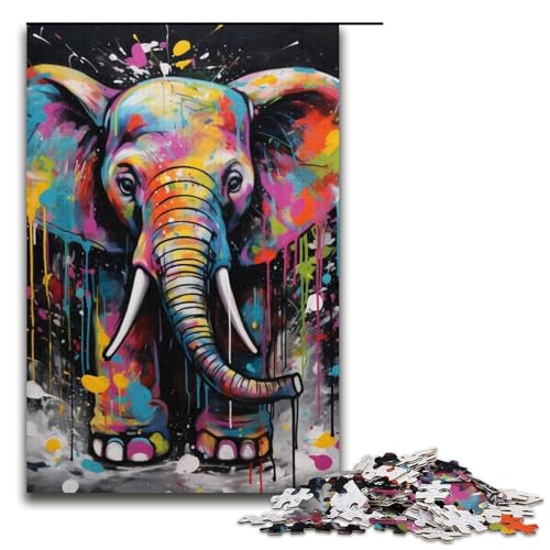 Puzzle mit 1000 Teilen für Erwachsene, Elefanten-Graffiti-Malerei, Quizspiel zum Stressabbau, schwierige Herausforderung, Größe 38 x 26 cm von LLONGKT