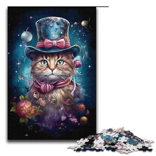 Puzzle mit 1000 Teilen für Erwachsene, Katze im Hut, Lernspiele, Geschenkideen für Teenager ab 14 Jahren (Größe 38 x 26 cm) von LLONGKT