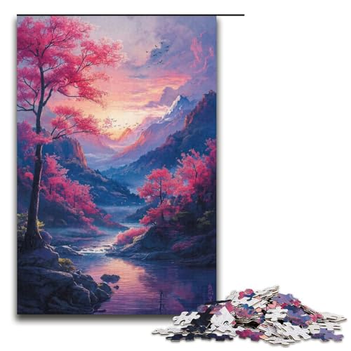 Puzzle mit 1000 Teilen für Erwachsene, Kirschblütenlandschaft, Lernspiele, Geschenkideen für Teenager ab 14 Jahren (Größe 38 x 26 cm) von LLONGKT