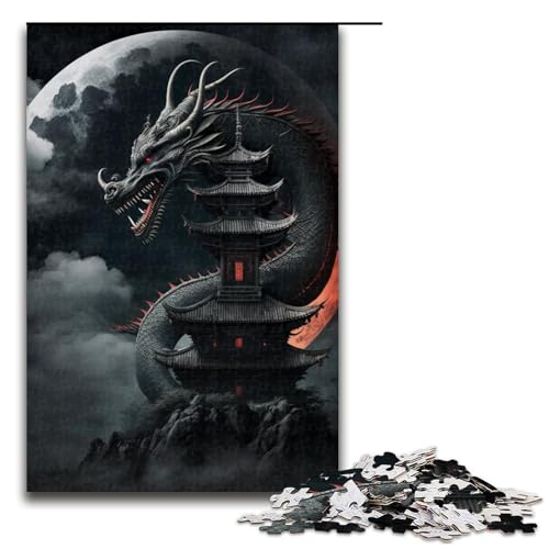 Puzzle mit 1000 Teilen für Erwachsene, Nachtdrachen-Kunstwerk, anspruchsvolles Spiel mit passendem Poster und Quizblatt (Größe 50 x 75 cm) von LLONGKT