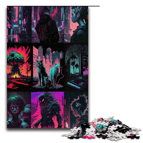 Puzzle mit 1000 Teilen für Erwachsene, Neonlandschaft, Spielzeug zum Stressabbau (Größe 50 x 75 cm) von LLONGKT