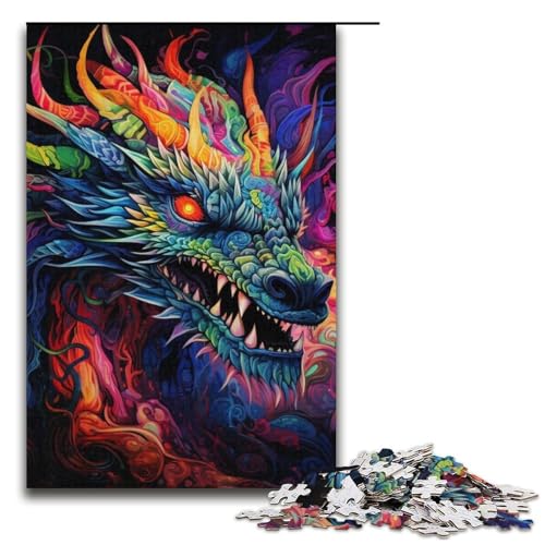 Puzzle mit 1000 Teilen für Erwachsene, Psychedelic Art Dragon Puzzle, Denkspiel, herausfordernd, Aber unterhaltsam und humorvoll, Größe 38 x 26 cm von LLONGKT