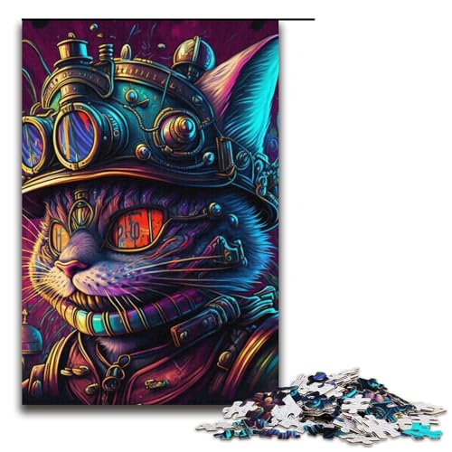 Puzzle mit 1000 Teilen für Erwachsene, Psychedelic Cat Warrior-Quizspiel, anspruchsvoll zu vervollständigen, Aber unterhaltsam und humorvoll, Größe 38 x 26 cm von LLONGKT