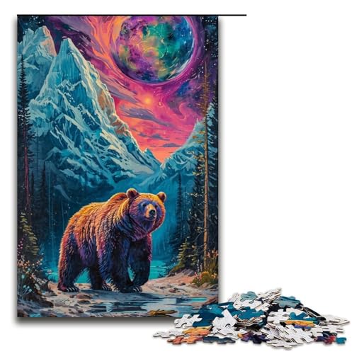 Puzzle mit 1000 Teilen für Erwachsene, Psychedelischer Bär in den Bergen, Lernspielzeug, geeignet als Schreibtischdekoration (Größe 50 x 75 cm) von LLONGKT
