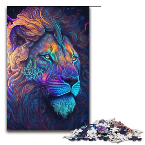 Puzzle mit 1000 Teilen für Erwachsene, Psychedelischer Löwe, Spielzeug zum Stressabbau (Größe 38 x 26 cm) von LLONGKT