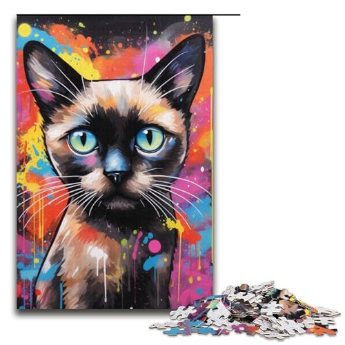 Puzzle mit 1000 Teilen für Erwachsene, Psychedelisches Katzenkunst-Graffiti-Quizspiel, anspruchsvoll zu vervollständigen, Aber unterhaltsam und humorvoll, Größe 38 x 26 cm von LLONGKT