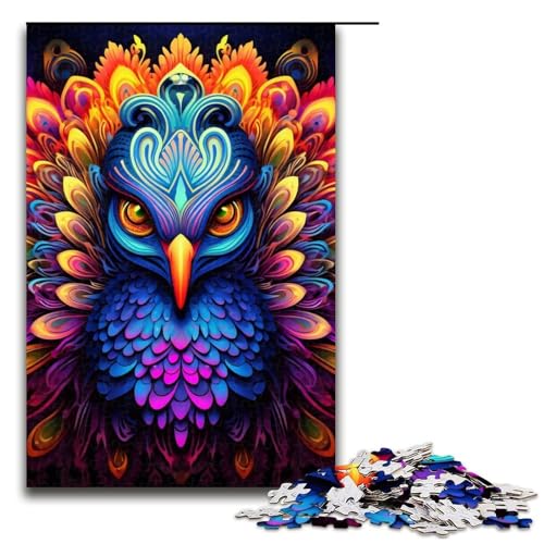 Puzzle mit 1000 Teilen für Erwachsene, Psychedelisches Pfauen-Quizspiel, anspruchsvoll zu vervollständigen, Aber lustig und humorvoll, Größe 50 x 75 cm von LLONGKT