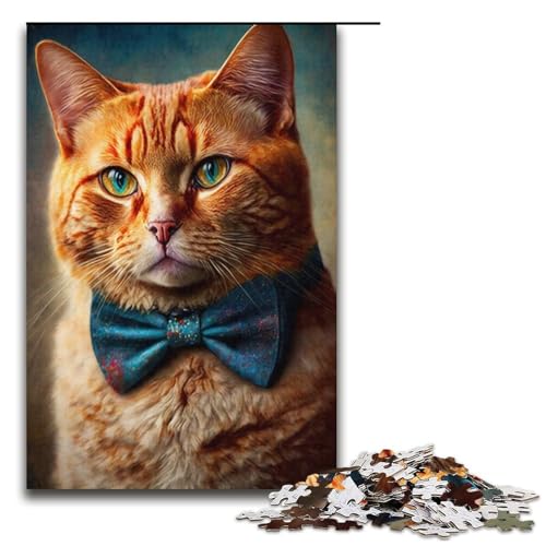 Puzzle mit 1000 Teilen für Erwachsene, Puzzle „Katze mit Schleife“, Quizspiel, anspruchsvoll zu vervollständigen, Aber lustig und humorvoll, Größe 38 x 26 cm Puzzle mit 1000 Teilen für Erwachsene, Puzzle „Katze mit Schleife“, Quizspiel, anspruchsvoll zu vervollständigen, Aber lustig und humorvoll, Größe 38 x 26 cm von LLONGKT