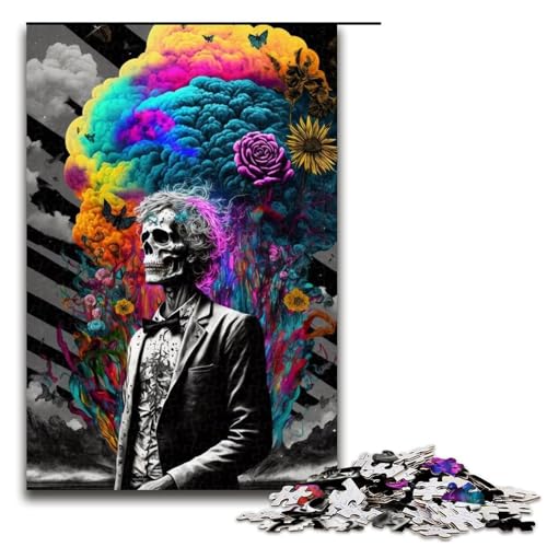 Puzzle mit 1000 Teilen für Erwachsene, Rosenschädel-Puzzle, Stressabbau-Spielzeug (Größe 50 x 75 cm) von LLONGKT