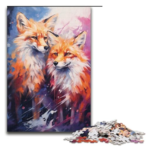 Puzzle mit 1000 Teilen für Erwachsene, Rotfüchse malen, interessantes Puzzle zur Stressreduzierung, anspruchsvolles, lustiges Familienspiel (Größe 38 x 26 cm) von LLONGKT