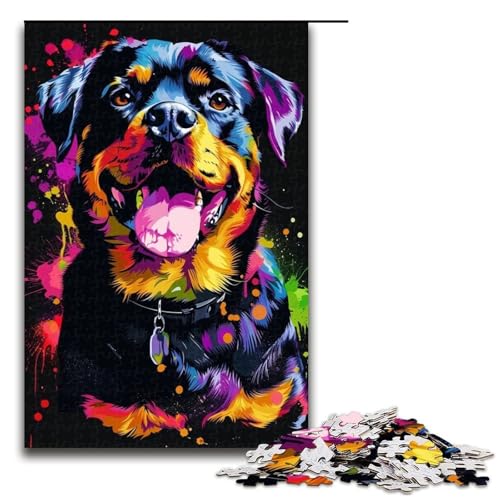 Puzzle mit 1000 Teilen für Erwachsene, Rottweiler-DJ-Neon-Quizspiel, anspruchsvoll zu vervollständigen, Aber unterhaltsam und humorvoll, Größe 50 x 75 cm von LLONGKT