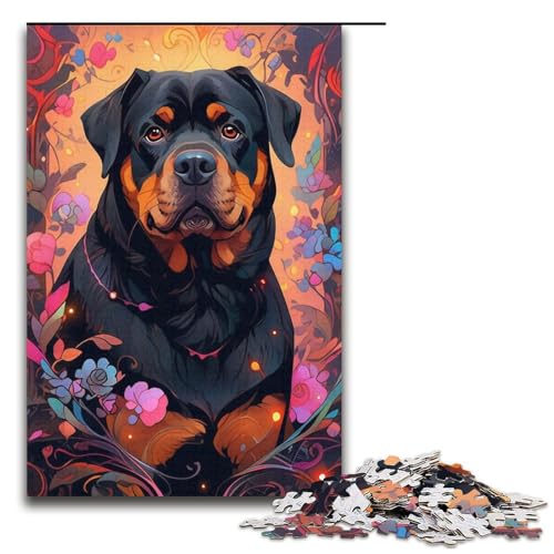 Puzzle mit 1000 Teilen für Erwachsene, Rottweiler-Puzzle, Stressabbau-Spielzeug (Größe 38 x 26 cm) von LLONGKT