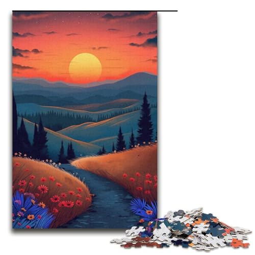 Puzzle mit 1000 Teilen für Erwachsene, Sonnenuntergang auf der Straße, Lernspiele, Geschenkideen für Teenager ab 14 Jahren (Größe 38 x 26 cm) von LLONGKT
