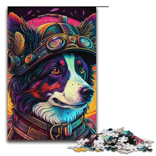 Puzzle mit 1000 Teilen für Erwachsene, Steampunk-Border-Collie-Quizspiel, anspruchsvoll zu vervollständigen, Aber unterhaltsam und humorvoll, Größe 38 x 26 cm von LLONGKT