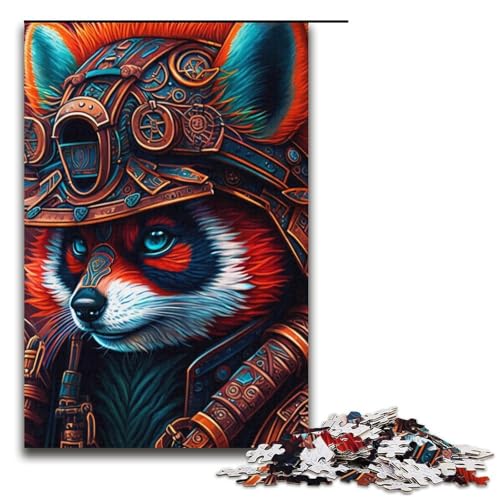 Puzzle mit 1000 Teilen für Erwachsene, Steampunk-Puzzle mit rotem Panda-Krieger, Quizspiel zum Stressabbau, schwierige Herausforderung, Größe 38 x 26 cm von LLONGKT